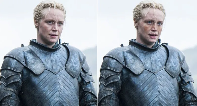 Theo mi&ecirc;u tả của t&aacute;c giả George R. R. Martin, Brienne c&oacute; h&agrave;m răng khểnh v&agrave; to qu&aacute; khổ, cộng với cặp m&ocirc;i sưng vều. Mặt c&ocirc; c&ograve;n c&oacute; h&agrave;ng ng&agrave;n chấm t&agrave;n nhang, c&ograve;n mũi th&igrave; bị g&atilde;y do đ&aacute;nh đấm nhiều.