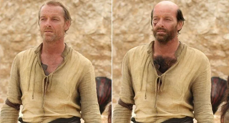  Jorah Mormont l&agrave; một người đ&agrave;n &ocirc;ng lớn tuổi, đầu gần như đ&atilde; h&oacute;i trụi v&agrave; rất l&ocirc;ng l&aacute;. 