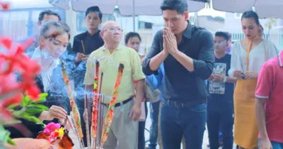 Quang Minh - Bình Minh cúng tổ nghiệp trên phim trường
