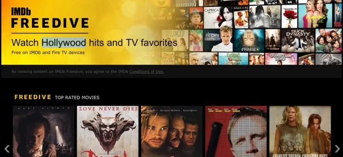 Dịch vụ streaming Freedive của IMDb (Ảnh: Slashfilm)