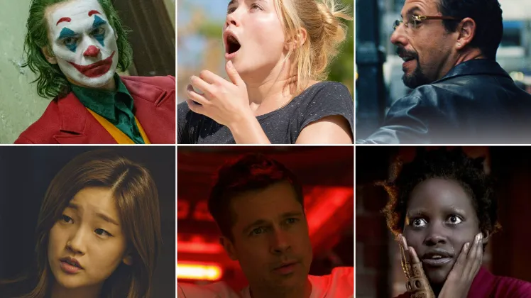 Từ tr&aacute;i sang, h&agrave;ng tr&ecirc;n: Joker, Midsommar, Uncut Gems. 
H&agrave;ng dưới: Parasite, Ad Astra, Us. 