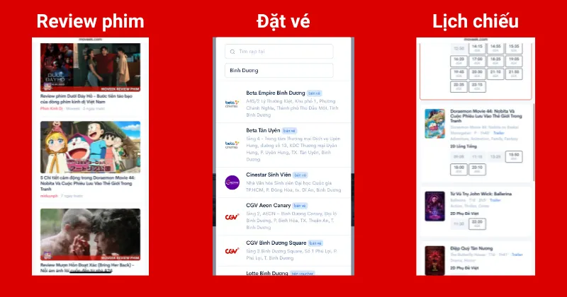 Những tiện &iacute;ch nổi bật của Moveek: đặt v&eacute; xem phim, xem lịch chiếu c&aacute;c rạp to&agrave;n quốc v&agrave; review c&aacute;c phim chiếu rạp. 