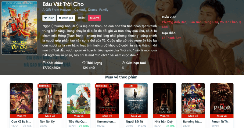 Đặt vé và cập nhật giá vé tại website Moveek