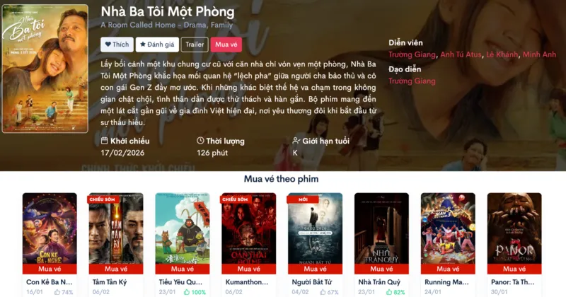 Đặt vé và cập nhật giá vé tại website Moveek