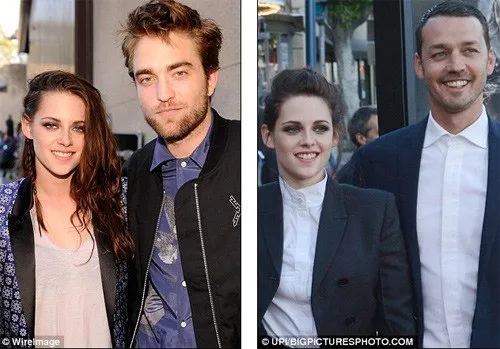 Kristen trong bức h&igrave;nh chụp với Robert Pattinson h&ocirc;m 22/7 v&agrave; với đạo diễn Rupert Sanders hồi th&aacute;ng 5
