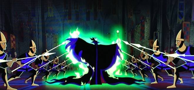 Ngọn lửa phát ra từ chiếc áo choàng của Maleficent được dựa trên một bức minh họa từ nước Séc thời trung cổ mà Marc Davis, họa sĩ huyền thoại của Disney, tình cờ nhìn thấy trong bộ sưu tập của gia đình ông.