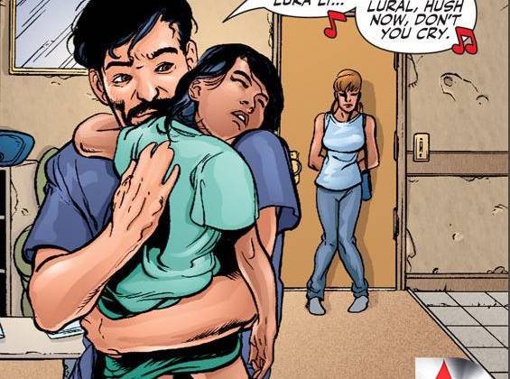 Deadshot ôm và ru ngủ con gái mình trong vòng tay.