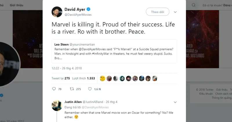 Marvel đang làm rất tốt. Tôi rất tự hào về thành công của họ. Cuộc sống này cũng như dòng chảy của một con sống, hãy thả mình trôi theo nó đi, người anh em. Xin chút bình an.