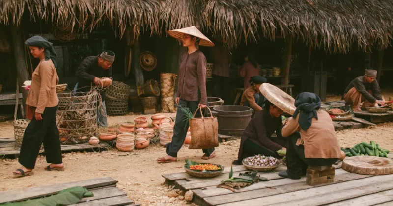 Phi&ecirc;n chợ qu&ecirc; Bắc Bộ thập ni&ecirc;n 40 được t&aacute;i hiện từ 1 phi&ecirc;n chợ nhỏ c&ograve;n giữ nguy&ecirc;n n&eacute;t mộc mạc ở Quảng B&igrave;nh.