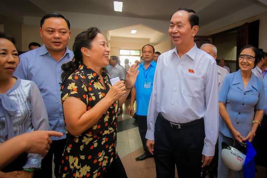 Chủ tịch nước Trần Đại Quang trong một lần tiếp x&uacute;c cử tri TP HCM hồi th&aacute;ng 6-2018.  Nguồn ảnh: Người Lao Động.