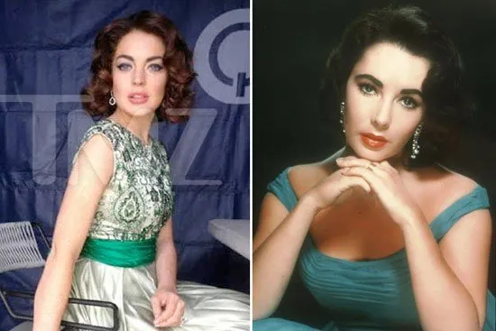 Lindsay Lohan (tr&aacute;i) v&agrave; Elizabeth Taylor (phải)
